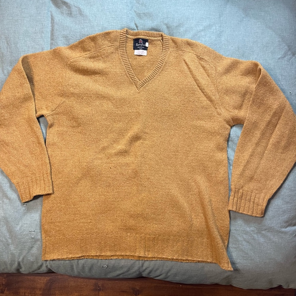 Vintage Springfoot Sweater Men's Large Pullover Yellow 100% Lambs Wool